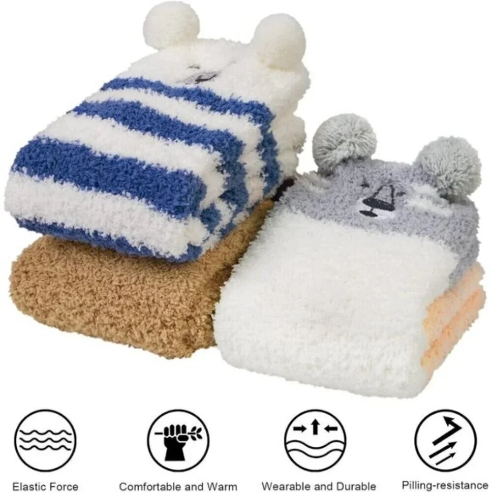 Loritta Women’s Fuzzy Socks 3-Pair Warm Cozy Fluffy Cute Animal Slipper Socks